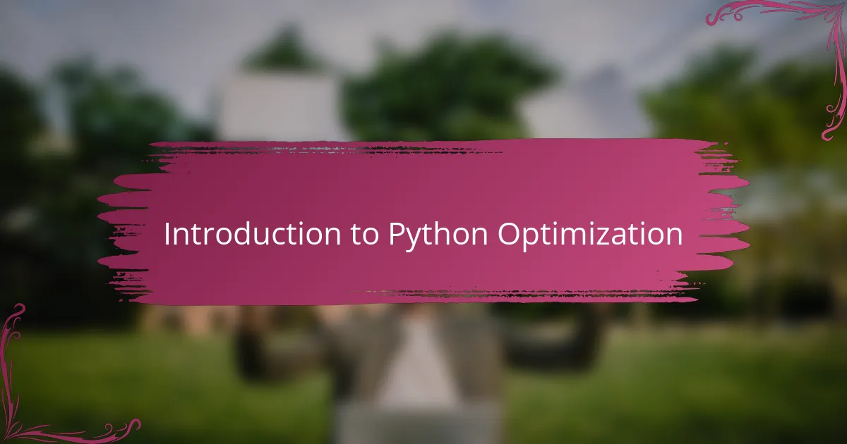 Introduction to Python Optimization